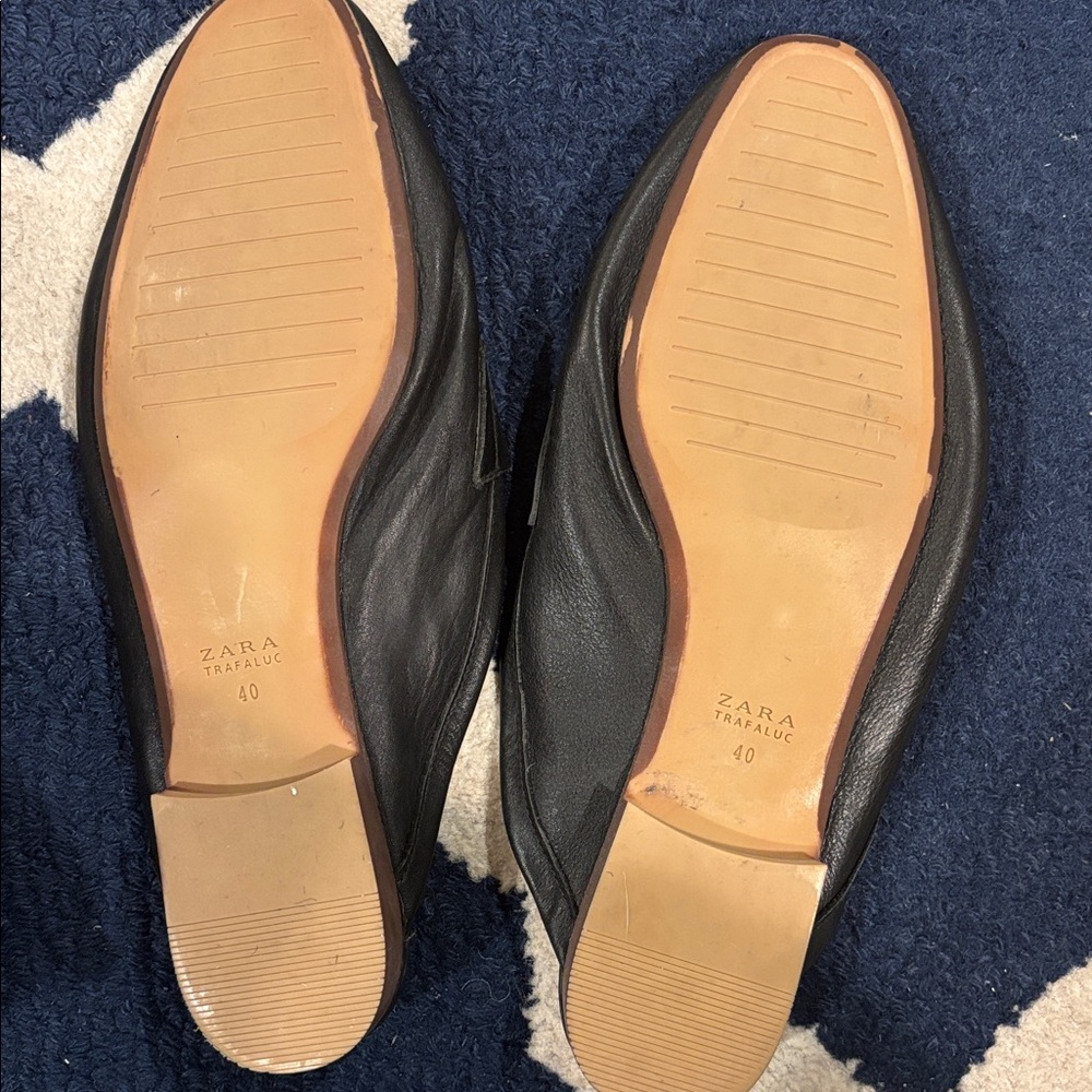 ZARA Backless Flat Black Loafers Mules - Picture 2 of 3